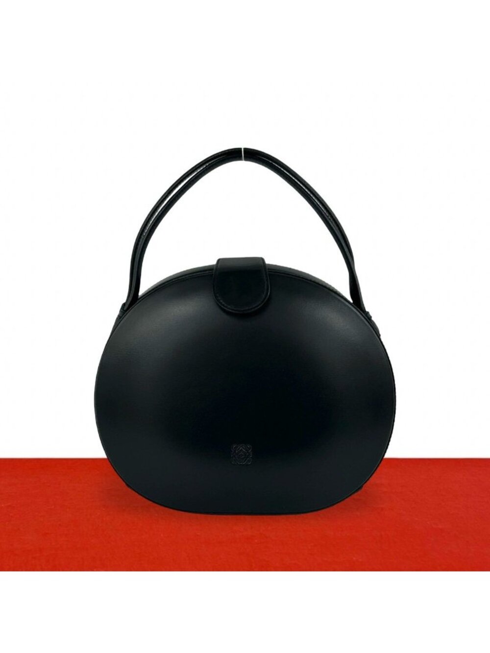 Loewe Vintage Anagram Leather Round Handbag Mini Tote Black